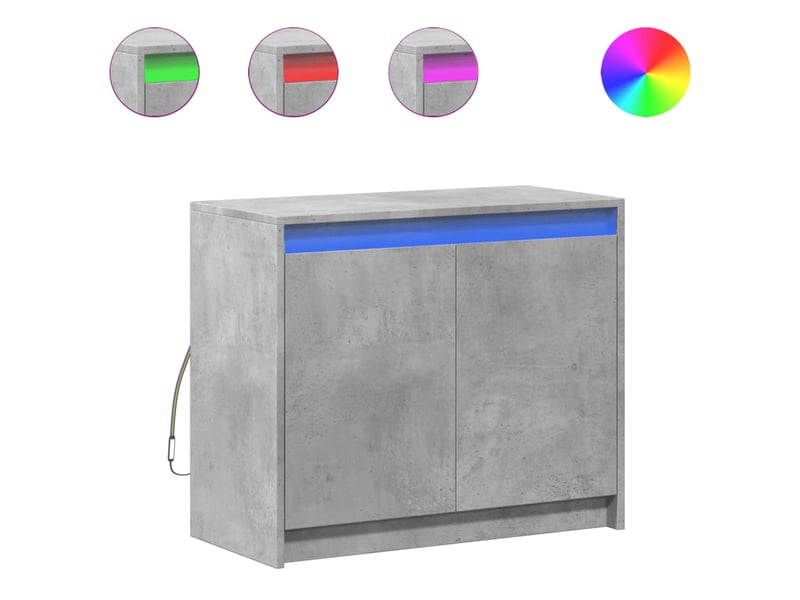  Buffet - bahut - meuble de rangement avec led gris béton 72x34x61 cm bois d'ingénierie  - Conforama A
