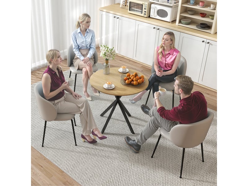  Table à manger ronde pour 2 personnes avec piètement croisé en acier et plateau aspect bois, blanc chêne  - Conforama W