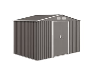 Abri de jardin métallique 277x195x192 cm – gris – 2 portes coulissantes pour outils et équipements