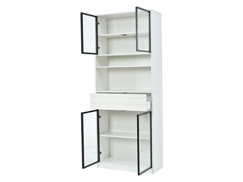  Vitrine haute blanche pour salon, 8 portes vitrées et éclairage led connecté, 160 x 35 x 200 cm  - Conforama D