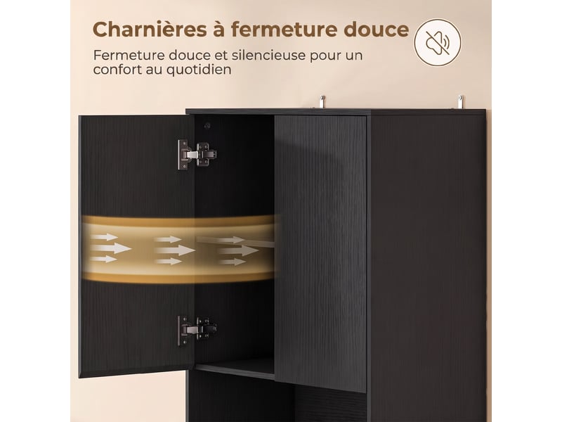  Buffet haut cuisine, armoire de cuisine, 4 portes à fermeture douce, 2 compartiments ouverts et étagères réglables, noir  - Conforama E