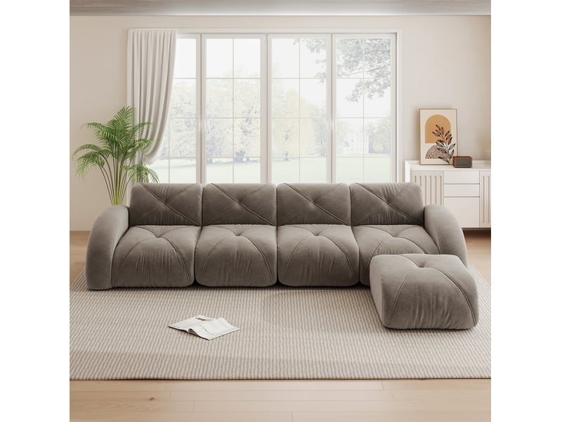 Canapé d'angle modulable ulevr 4 places avec repose-pieds, 358 x 171 cm, chenille taupe, sans montage - Conforama D