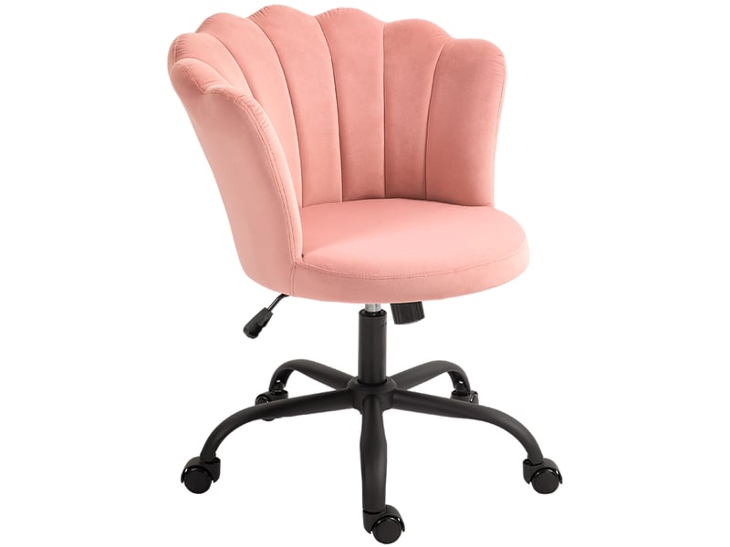  Chaise de bureau sans accoudoirs à dossier pétale, hauteur réglable, revêtement en velours, rose  - Conforama B