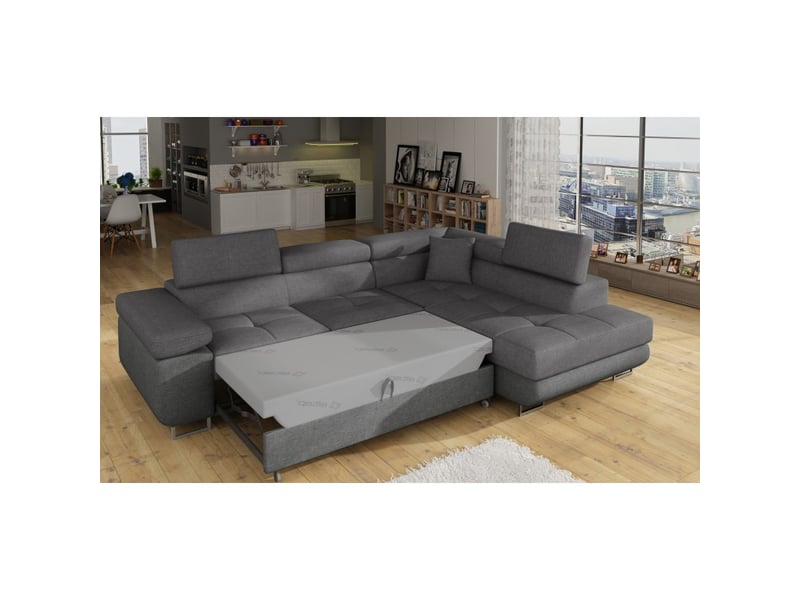 Canapé d'angle convertible menton gris tissu tissé – angle droit avec coffre - Conforama D