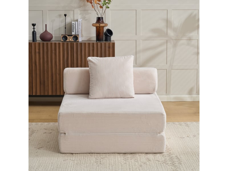  Canapé convertible, canapé-lit – 1 place, avec accoudoirs, en velours tricoté, blanc  - Conforama R