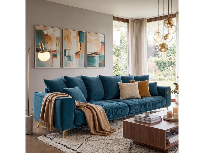  Canapé droit altamo en velours bleu pétrole - 4 places 3CA51.PI.4D.24 - Conforama B