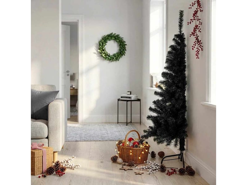  Demi sapin de noël - arbre de noël artificiel avec support noir 150 cm pvc  - Conforama B
