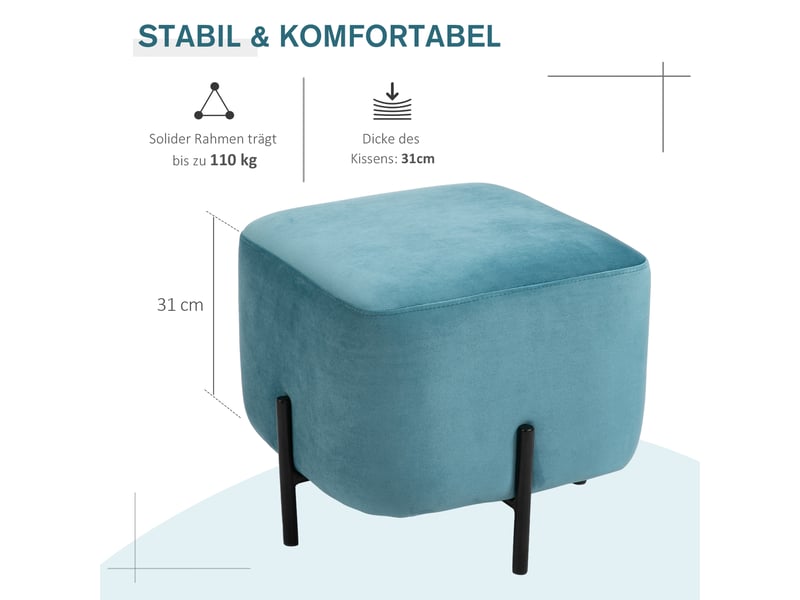  Repose-pieds rembourré en polyester et acier 44,5 x 44,5 x 41,5 cm en turquoise, confortable et élégant pour votre maison 838-118 - Conforama E