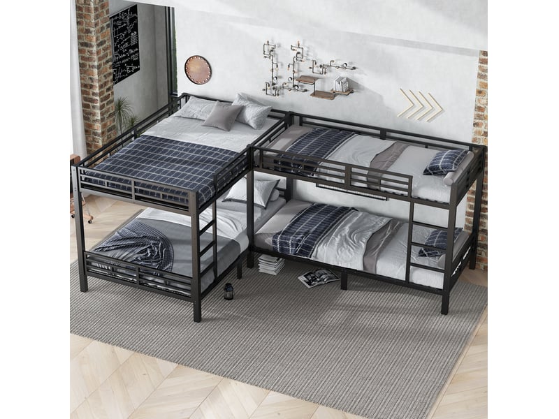  Lit superposé en métal noir 90x200 et 140x200 cm avec échelle à 3 marches  - Conforama B