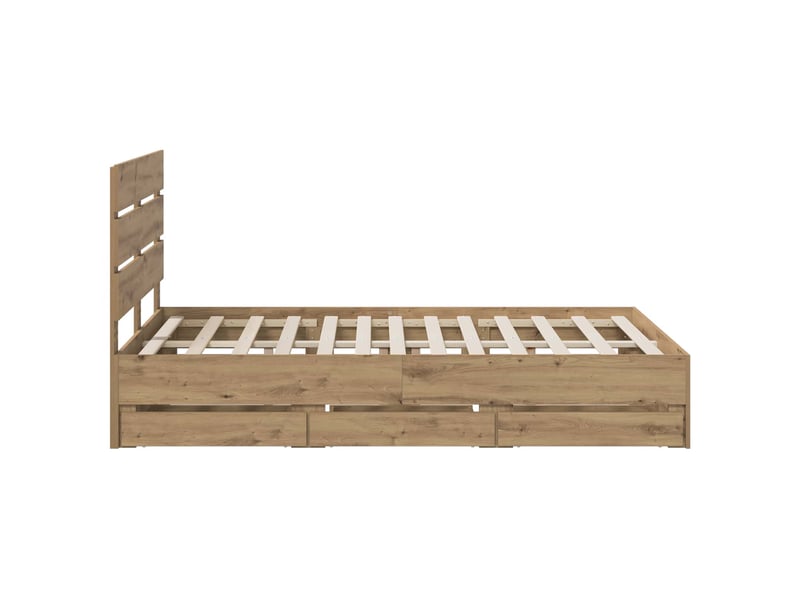 Lit double- lit adulte -  bed frame with storage and headboard artisan oak 160 x 200 cm  - Conforama C