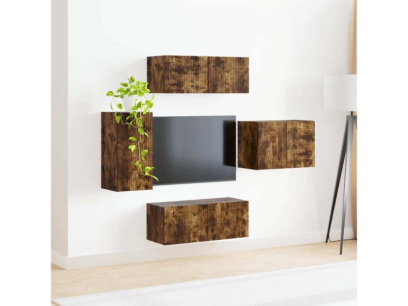  Ensemble de meuble tv - banc tv - meuble de rangement mural 4 pcs chêne fumé bois d'ingénierie  - Conforama D