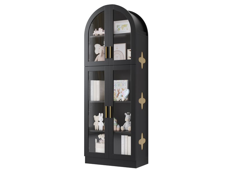  Vitrine noire avec portes en acrylique, 5 niveaux, 60 x 30 x 165 cm, mdf et décor cannage  - Conforama A