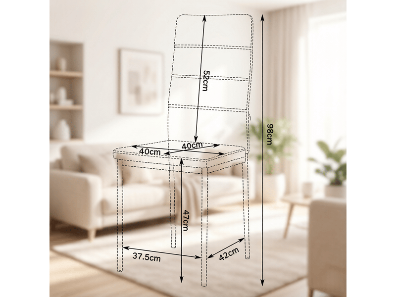  Chaises de salle à manger lot de 4 à dossier haut ergonomique  - pieds métal, simili cuir noir  - Conforama D