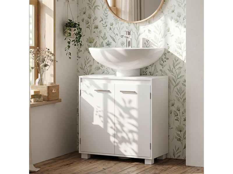  Meuble sous évier avec étagère réglable et 2 portes, 60 x 30 x 60 cm, blanc  - Conforama E