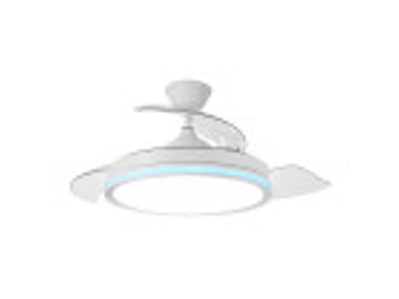  Fabrilamp cacique plafonnier ventilateur led 59 w, 6980 lm, rgb, moteur dc, 3 pales rétractables, ø 107 cm, blanc 246292301 - Conforama B