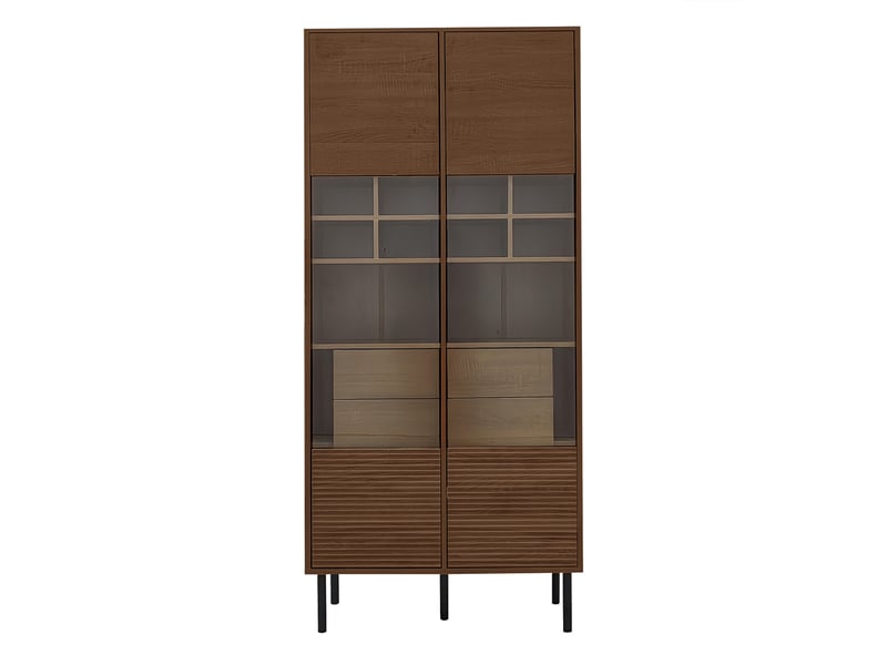  Vitrine - 75.5 x 35 x 164.5 cm - armoire de salon buffet vaisselier design bois de noyer avec vitre et tiroirs - marron  - Conforama A