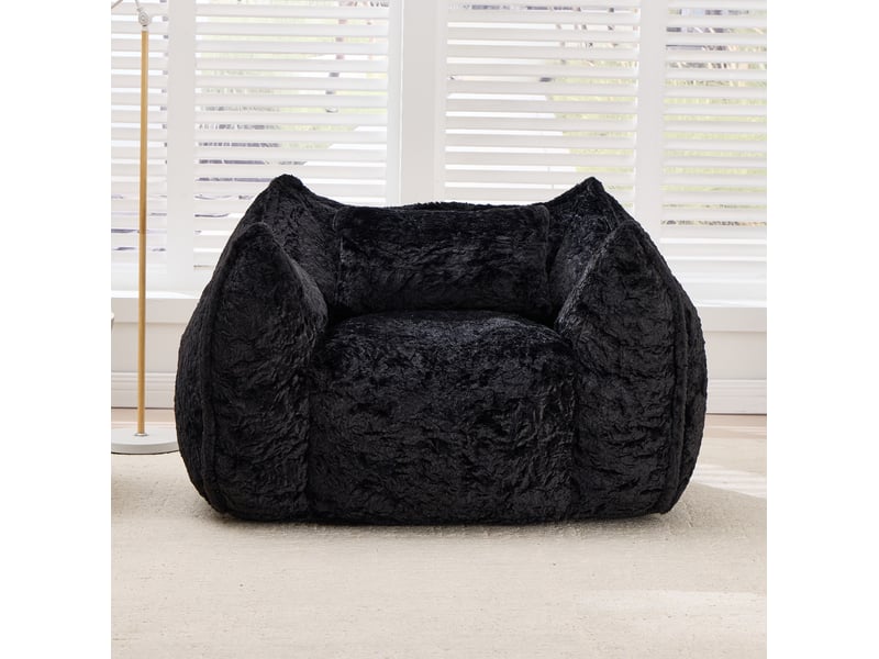  Fauteuil poire géant 123x97x73 cm avec coussin en fausse fourrure noir  - Conforama C