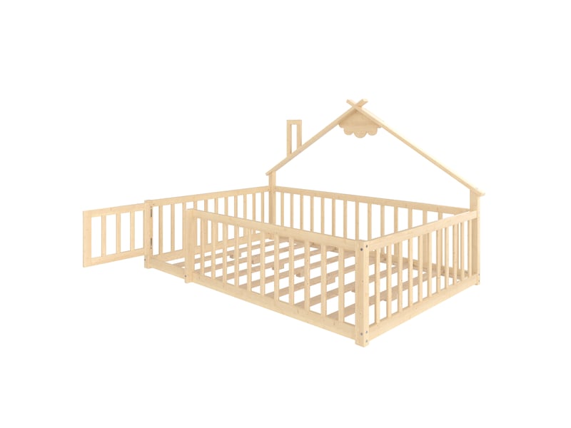  Lit plat, 140 x 190 cm, lit enfant, barrière de sécurité, barrière avec verrou, bois de pin, naturel  - Conforama D