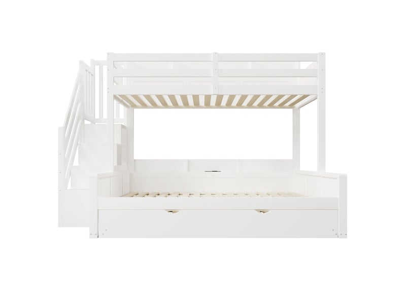 Lit superposé 90x200 cm + 140x200 cm avec lit gigogne, port usb et rangement intégré – lit mezzanine multifonctionnel en bois massif - Conforama D