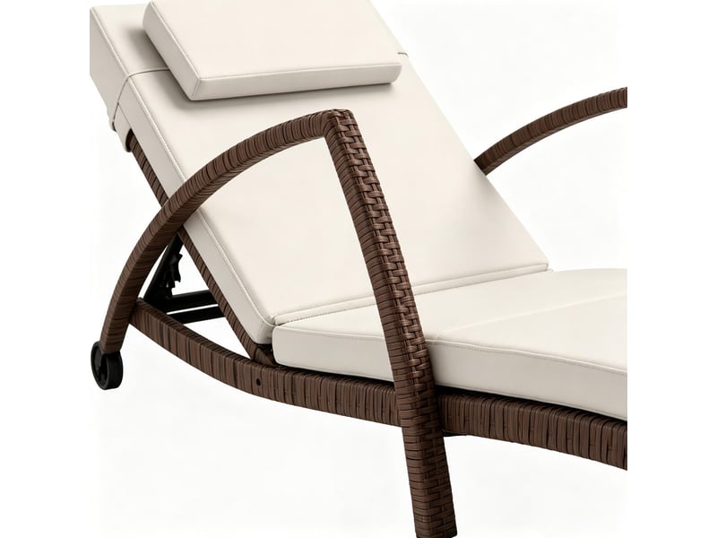 Chaise longue jardin,185x72x78 cm,réglable à roulettes,résine tressée,beige marron - Conforama D