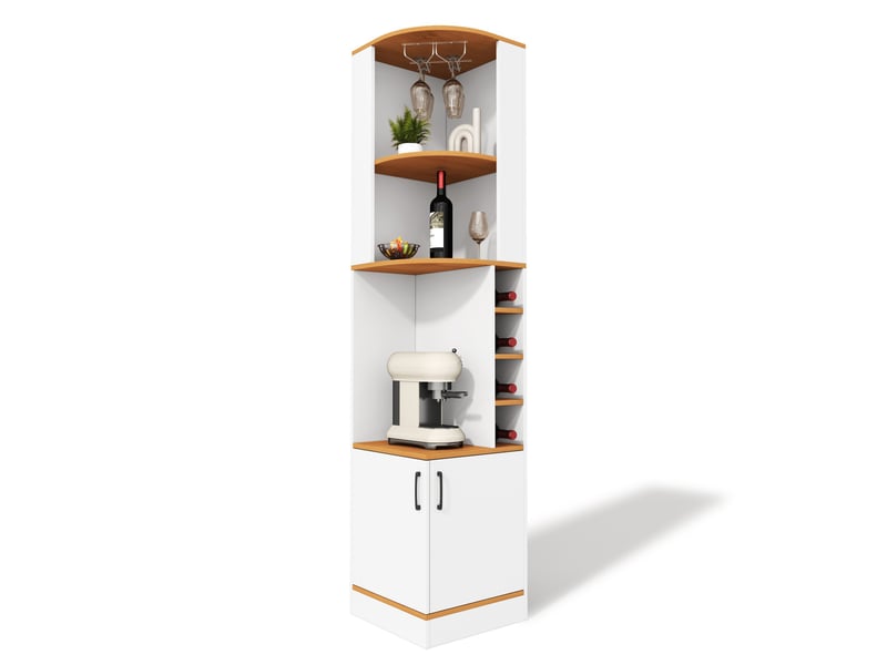 Meuble bar d’angle na 40×40×182 cm avec casier à vin, porte-verres et portes d’armoire - Conforama A