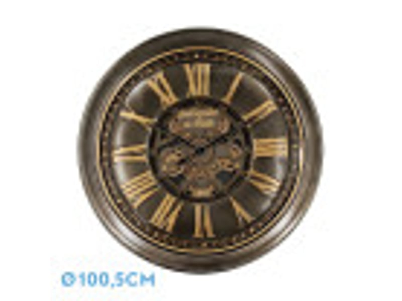  Horloge murale fabrilamp genova 100,5 x 100,5 cm cuir doré engrenages mobiles 214910062 - Conforama B