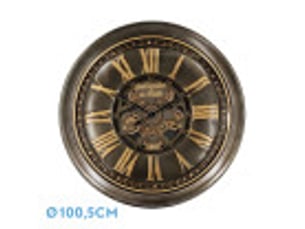 Horloge murale fabrilamp genova 100,5 x 100,5 cm cuir doré engrenages mobiles
