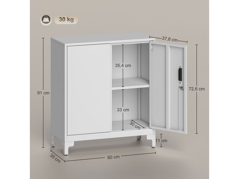  Classeur métallique à 2 portes, serrure et étagère - montage facile pour bureau, salle d'étude, garage - 80 x 35 x 91 cm - blanc  - Conforama E