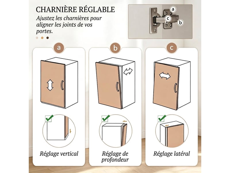  Buffet de cuisine blanc 60 cm avec tiroir, portes et étagères ouvertes, meuble micro-ondes  - Conforama E