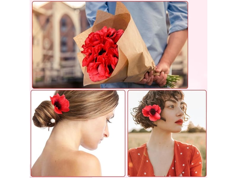  Lot de 60 fleurs de coquelicot artificielles rouges, fausses fleurs pour la fête des morts, coquelicots pour la tête, fleurs sauvages artificielles avec branche de fleur pour bouquet du jour  - Conforama D
