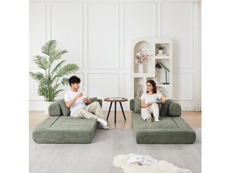  Canapé 2 places 4-en-1 en chenille vert 200x95x68 cm  - Conforama R