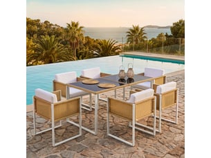 Ensemble repas de jardin en polyrotin 6 places, fauteuils, housses lavables
