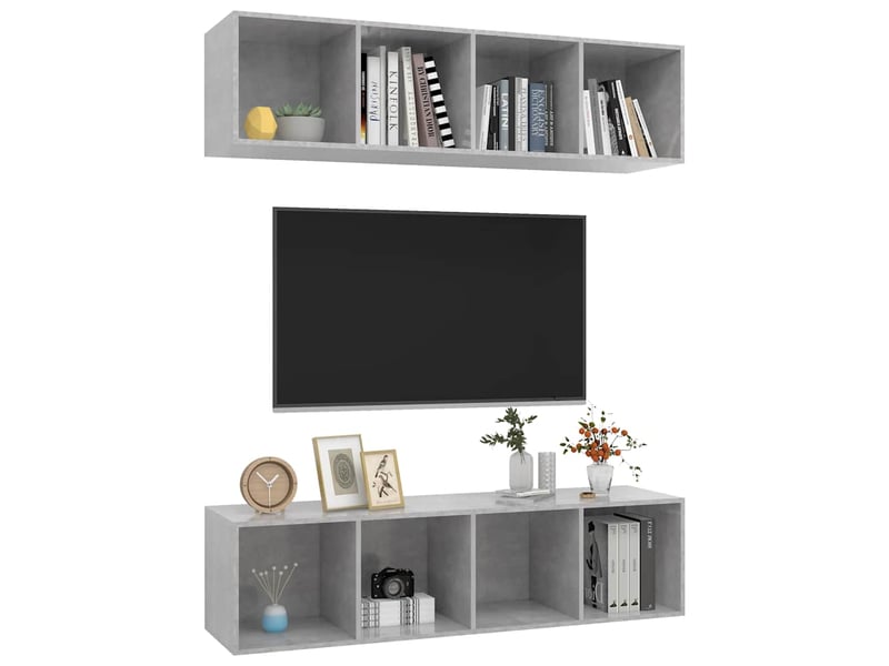  Lot de 2 meuble tv mural, meuble tv suspendu gris béton bois d'ingénierie shl31372  - Conforama C