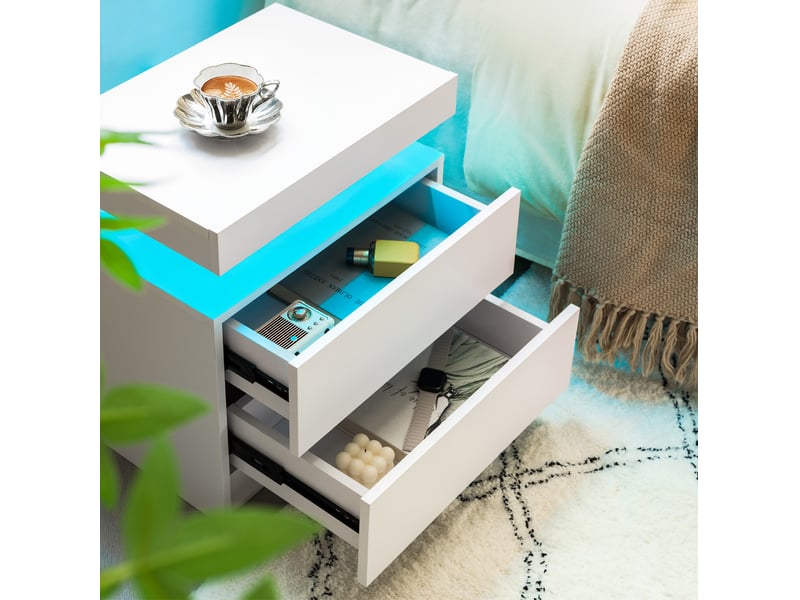 Tables de chevet modenvie led lot de 2 blanches avec 2 tiroirs  - Conforama D