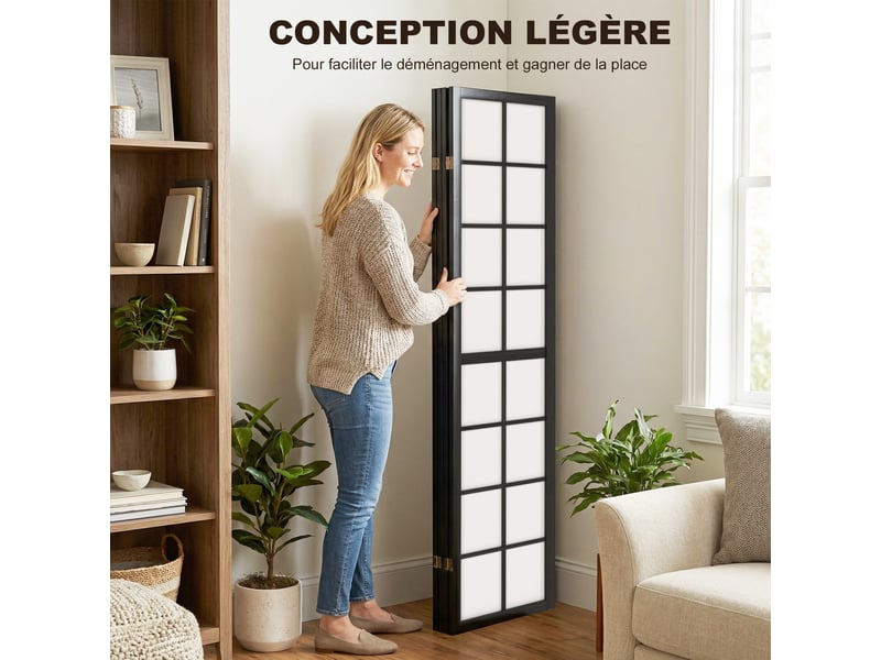  Paravent interieur pliable 4 panneaux 160 x 170 cm séparateur de pièce pour salon chambre à maison coucher, noir  - Conforama R