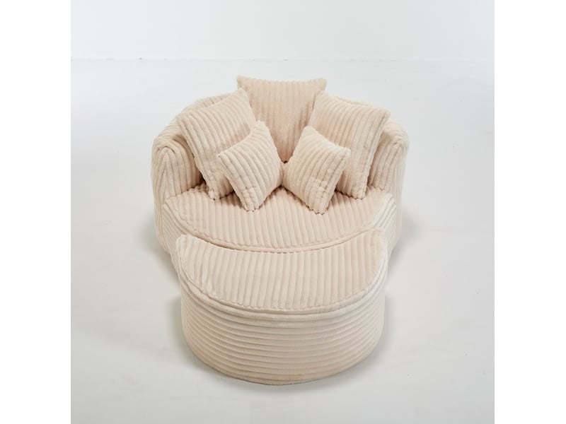  Fauteuil convertible de lecture avec repose-pieds intégré et 5 coussins en chenille côtelée beige  - Conforama A