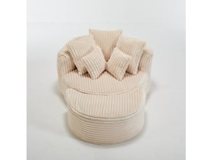 Fauteuil convertible de lecture avec repose-pieds intégré et 5 coussins en chenille côtelée beige