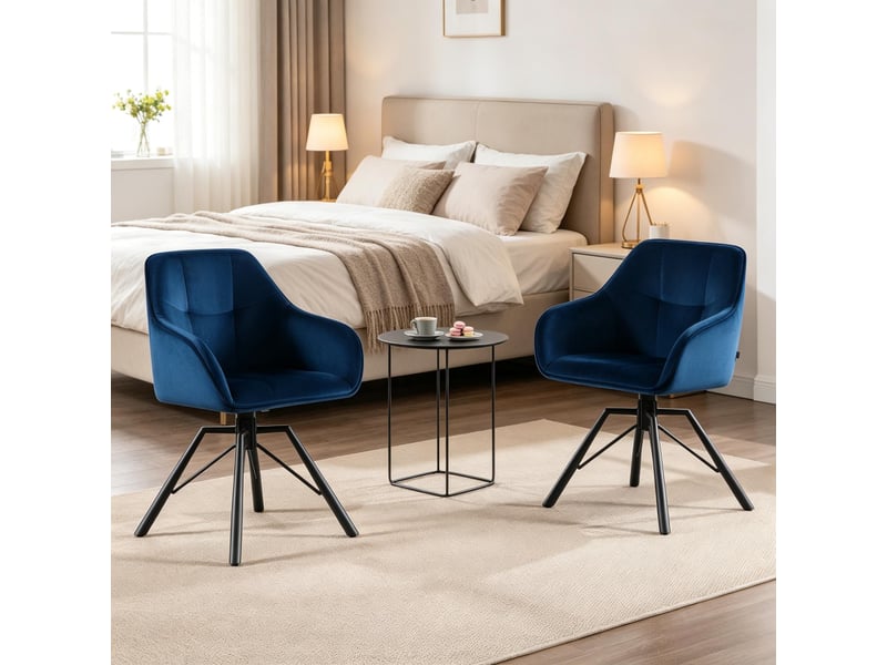  Chaise de salle à manger pivotante 360° avec accoudoirs  - assise large velours bleu 58,5 × 82,5 × 54,5 cm  - Conforama C