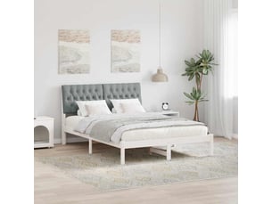 Lit adulte, lit double, cadre de lit avec tête de lit rembourrée blanc 160x200cm cf3397