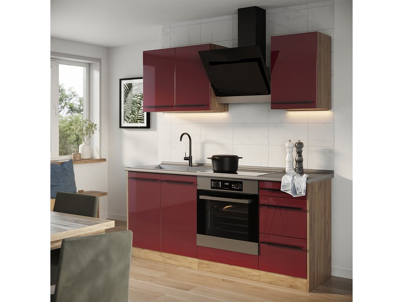  Vicco cuisine, rouge brillantchêne doré, 180cm sans plan de travail  - Conforama C