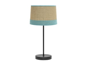 Fabrilamp tietar lampe à poser noire, écrue et turquoise en toile de jute et lin, 1 x e14, 44 cm
