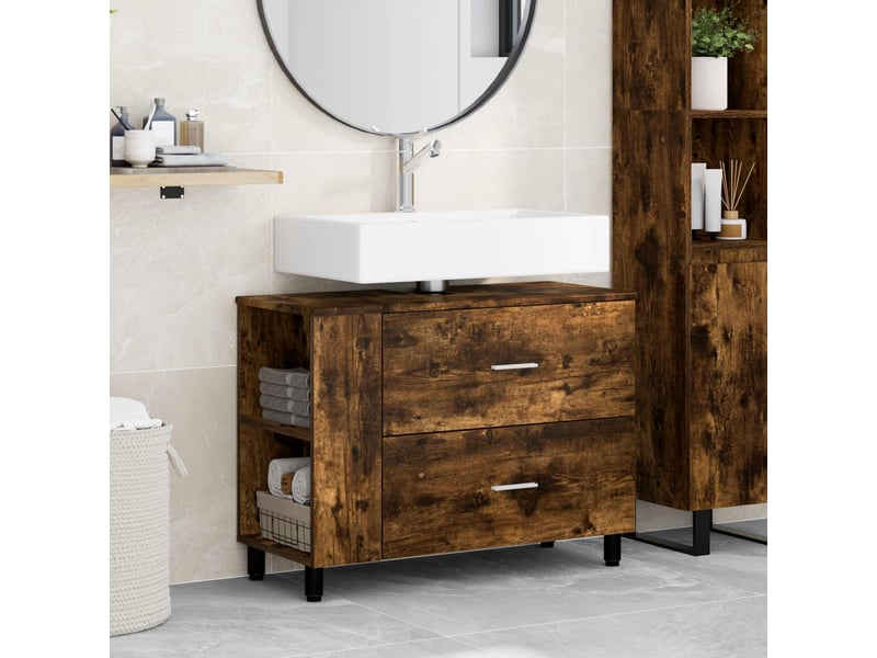  Unité de vanité de salle de bain, meuble de rangement chêne fumé 80x35x60 cm  - Conforama B