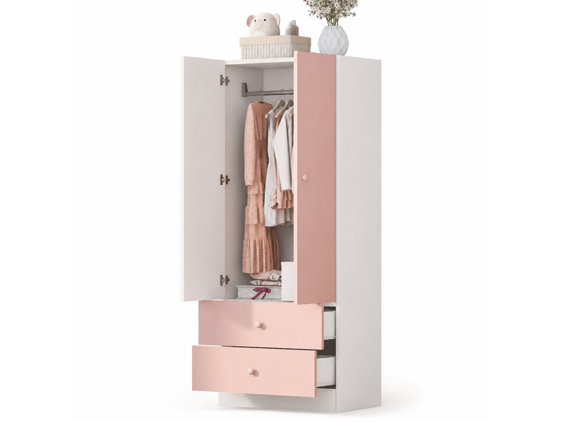  1515151515 armoire 70x40x170 cm 2 tiroirs, mdf, rose et blanc, design bicolore, rangement pratique  - Conforama A