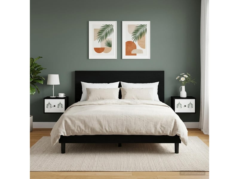  Table de chevet - cabinet de chevet - table de nuit mural hanau 2 pc chêne noir 36 x 33 x 25 cm  - Conforama B