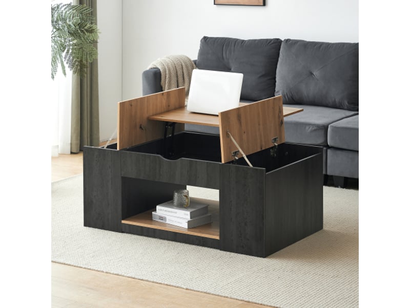  Table basse relevable rectangulaire gris+naturel - 59,7x109,5 cm mdf table basse noir - Conforama E