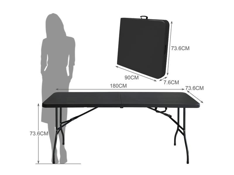  Table de jardin pliante 180x73,6 cm – noire – portable avec poignée, 6 à 8 personnes, charge 135 kg  - Conforama C