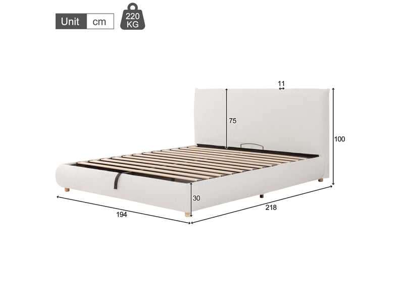  Lit double coffre 180 x 200 cm blanc en bouclé avec sommier à lattes  - Conforama E