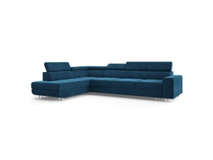 Canapé d'angle gauche convertible MASSENO  5 places Velours bleu avec coffre de rangement