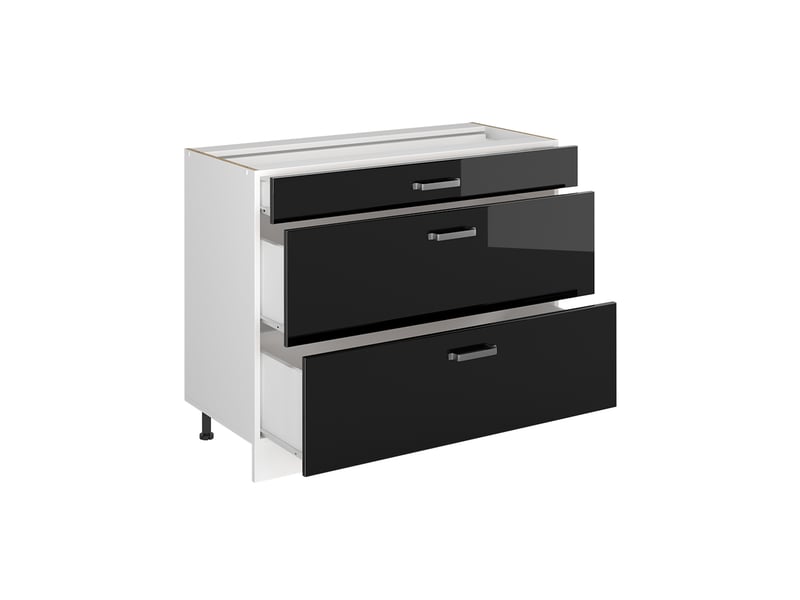 Vicco meuble cuisine, noir haute brillanceblanc, 100cm plan de travail marbre - Conforama C