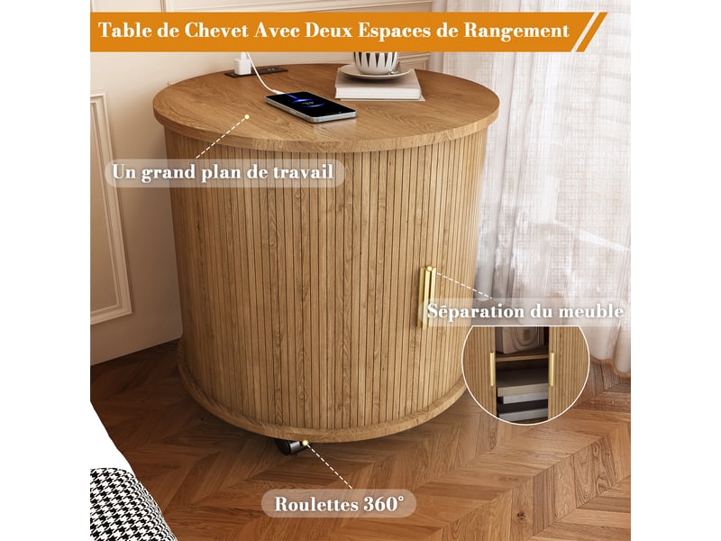 Table de chevet,60x60x60 cm,prise, usb et rangement,mdf,effet chêne - Conforama E
